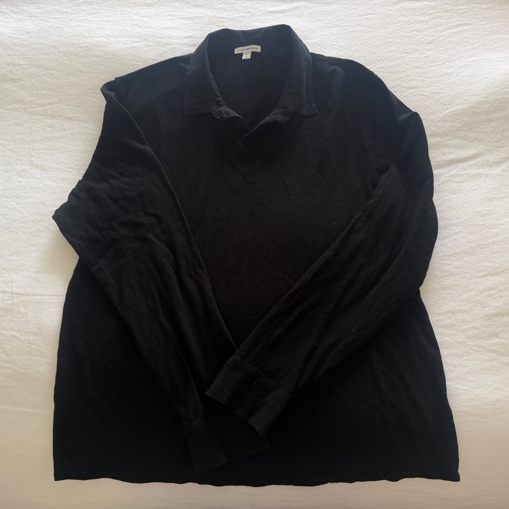 James Perse Black Long Sleeve Polo Top